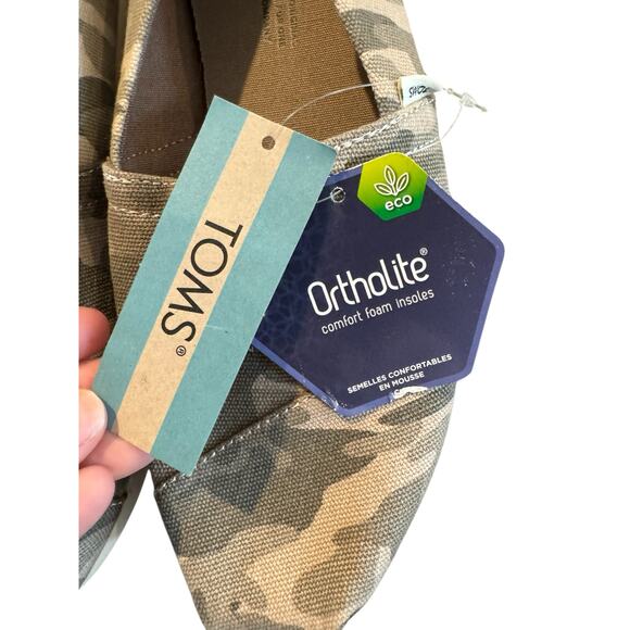 TOMS Camo Alpargata Slip On Flats Women’s 7.5 Taupe Grey Canvas Eco Comfort - Picture 3 of 10